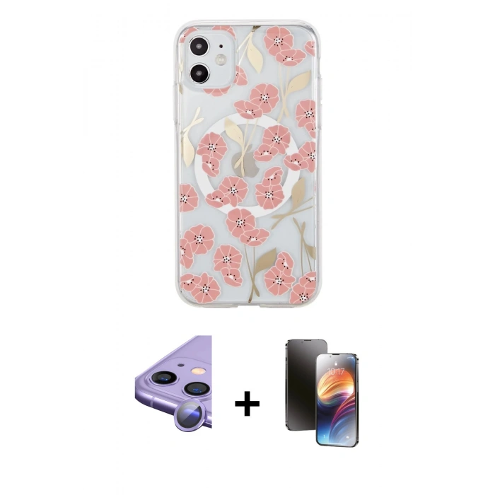 MARSİLYAN™- iPhone 11 Kılıf Pusula Form - Siyah 3D Antistatik Mat Seramik Nano Ekran Koruyucu + Raze Metal Kamera Lens - MR