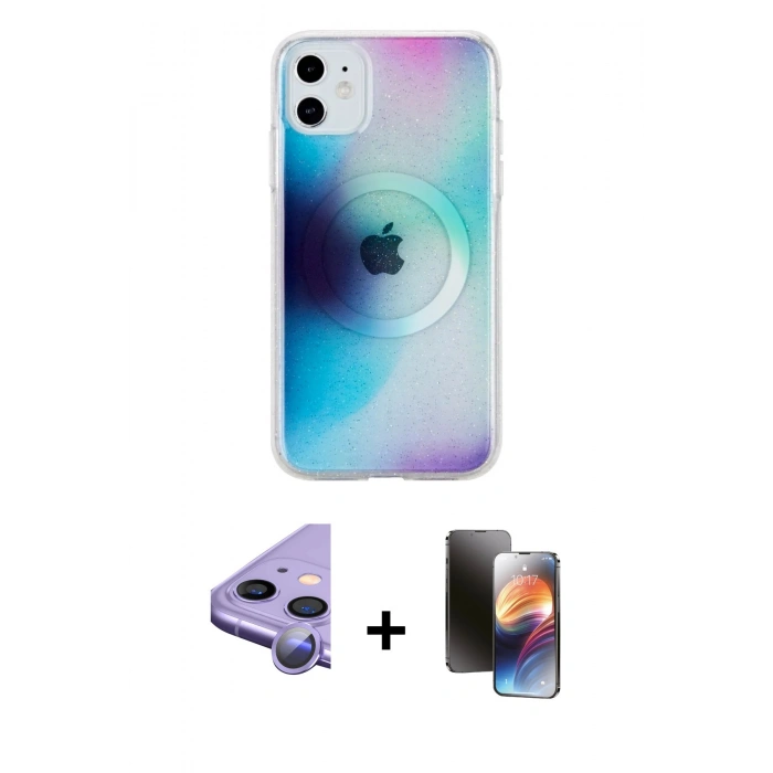 MARSİLYAN™- iPhone 11 Kılıf Pusula Form - Siyah 3D Antistatik Mat Seramik Nano Ekran Koruyucu + Raze Metal Kamera Lens - MR
