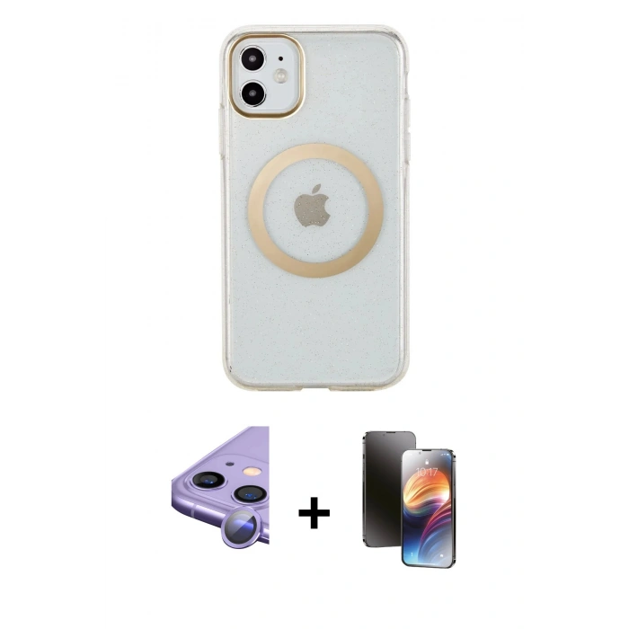 MARSİLYAN™- iPhone 11 Kılıf Pusula Form - Siyah 3D Antistatik Mat Seramik Nano Ekran Koruyucu + Raze Metal Kamera Lens - MR