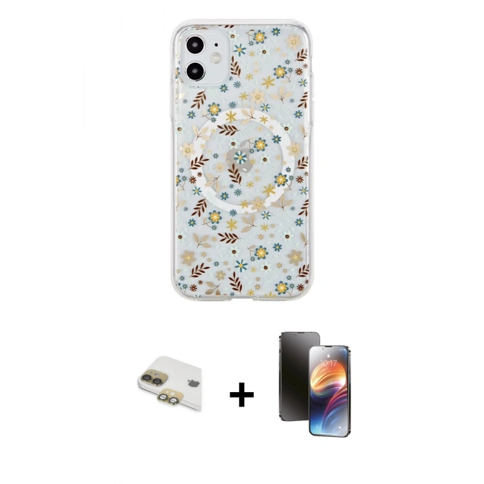 MARSİLYAN™- iPhone 11 Kılıf Pusula Form - Siyah 3D Antistatik Mat Seramik Nano Ekran Koruyucu + Pers Alüminyum Kamera Lens - GD