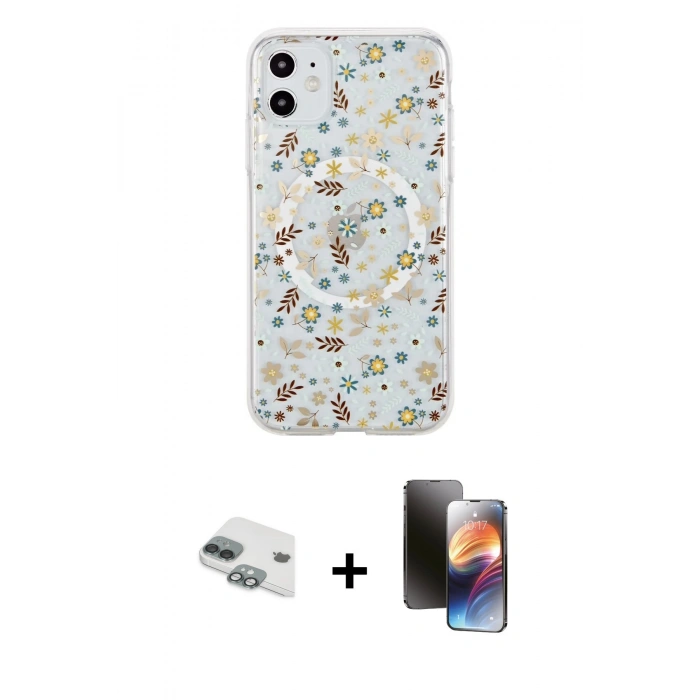 MARSİLYAN™- iPhone 11 Kılıf Pusula Form - Siyah 3D Antistatik Mat Seramik Nano Ekran Koruyucu + Pers Alüminyum Kamera Lens - YL