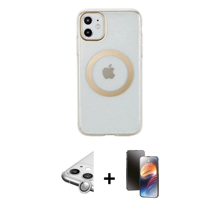 MARSİLYAN™- iPhone 11 Kılıf Pusula Form - Siyah 3D Antistatik Mat Seramik Nano Ekran Koruyucu + Raze Metal Kamera Lens - GS