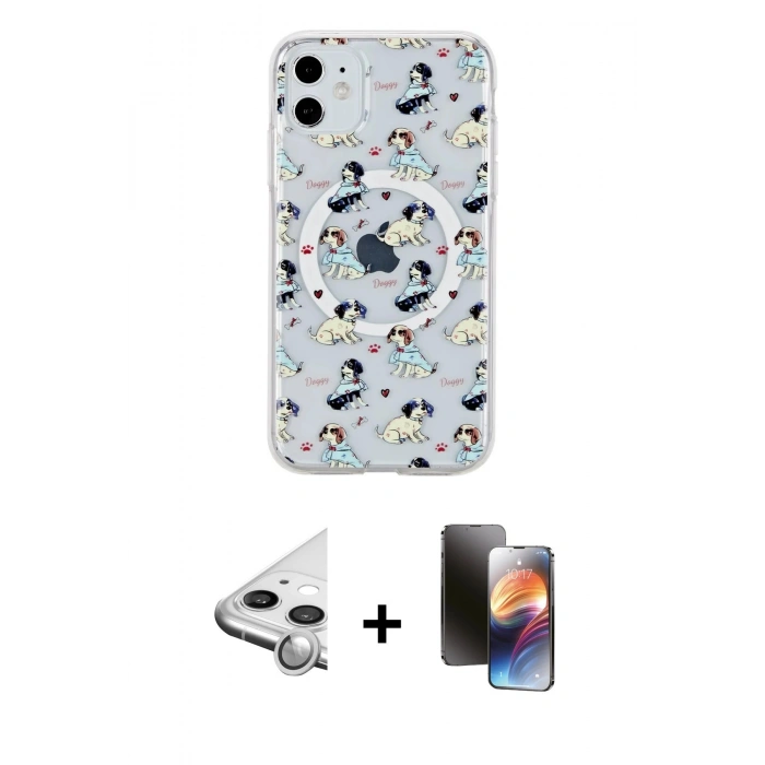 MARSİLYAN™- iPhone 11 Kılıf Pusula Form - Siyah 3D Antistatik Mat Seramik Nano Ekran Koruyucu + Raze Metal Kamera Lens - GS