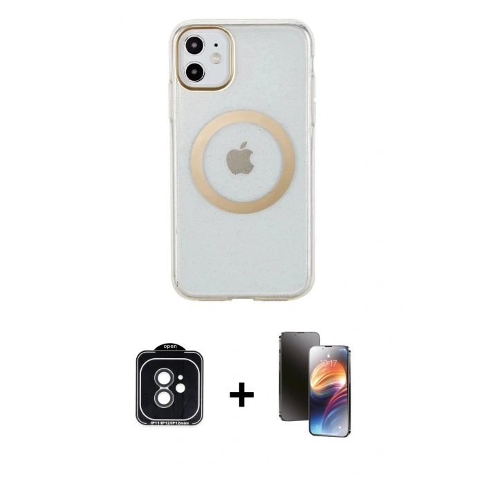 MARSİLYAN™- iPhone 11 Kılıf Pusula Form - Siyah 3D Antistatik Mat Seramik Nano Ekran Koruyucu + Siyah PVD Metal Kamera Lens