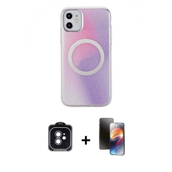MARSİLYAN™- iPhone 11 Kılıf Pusula Form - Siyah 3D Antistatik Mat Seramik Nano Ekran Koruyucu + Siyah PVD Metal Kamera Lens