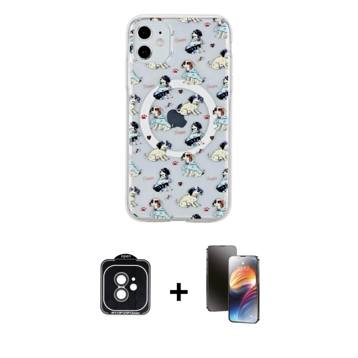 MARSİLYAN™- iPhone 11 Kılıf Pusula Form - Siyah 3D Antistatik Mat Seramik Nano Ekran Koruyucu + Siyah PVD Metal Kamera Lens