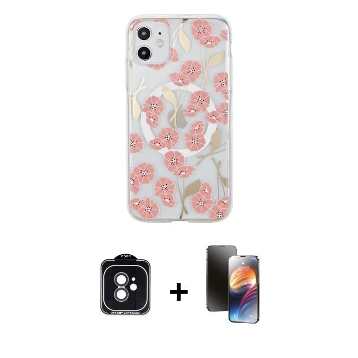 MARSİLYAN™- iPhone 11 Kılıf Pusula Form - Siyah 3D Antistatik Mat Seramik Nano Ekran Koruyucu + Siyah PVD Metal Kamera Lens