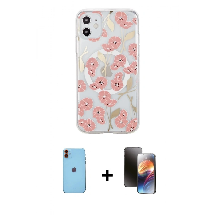 MARSİLYAN™- iPhone 11 Kılıf Pusula Form - Siyah 3D Antistatik Mat Seramik Nano Ekran Koruyucu + Neon Fosforlu Kamera Lens - TU