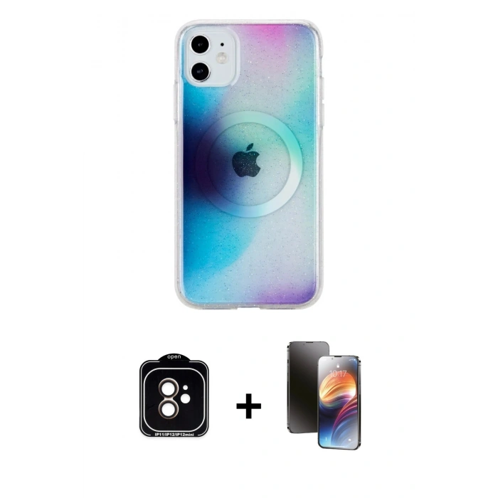 MARSİLYAN™- iPhone 11 Kılıf Pusula Form - Siyah 3D Antistatik Mat Seramik Nano Ekran Koruyucu + PVD Metal Kamera Lens - TU