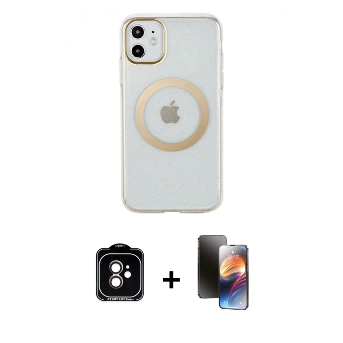 MARSİLYAN™- iPhone 11 Kılıf Pusula Form - Siyah 3D Antistatik Mat Seramik Nano Ekran Koruyucu + PVD Metal Kamera Lens - TU