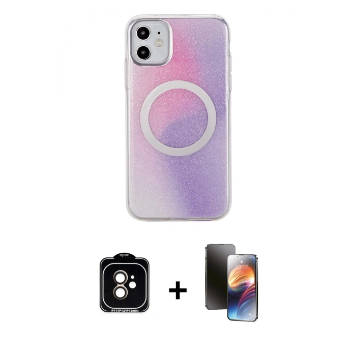 MARSİLYAN™- iPhone 11 Kılıf Pusula Form - Siyah 3D Antistatik Mat Seramik Nano Ekran Koruyucu + PVD Metal Kamera Lens - TU