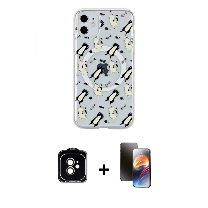 MARSİLYAN™- iPhone 11 Kılıf Pusula Form - Siyah 3D Antistatik Mat Seramik Nano Ekran Koruyucu + PVD Metal Kamera Lens - TU