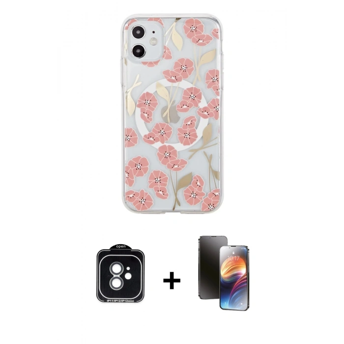 MARSİLYAN™- iPhone 11 Kılıf Pusula Form - Siyah 3D Antistatik Mat Seramik Nano Ekran Koruyucu + PVD Metal Kamera Lens - YL