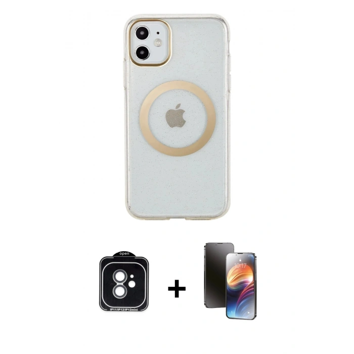 MARSİLYAN™- iPhone 11 Kılıf Pusula Form - Siyah 3D Antistatik Mat Seramik Nano Ekran Koruyucu + PVD Metal Kamera Lens - YL