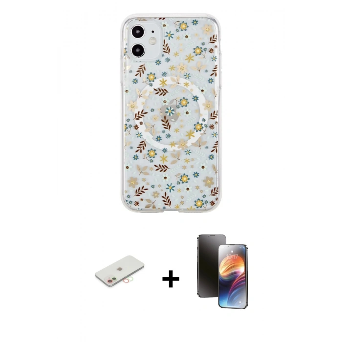 MARSİLYAN™- iPhone 11 Kılıf Pusula Form - Siyah 3D Antistatik Mat Seramik Nano Ekran Koruyucu + Yeşil Renkli Kamera Lens Koruma Cam