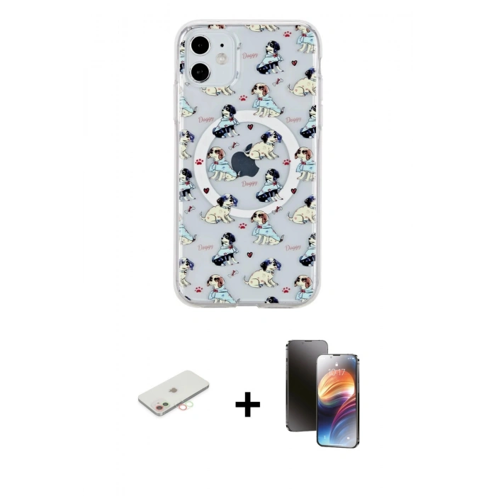 MARSİLYAN™- iPhone 11 Kılıf Pusula Form - Siyah 3D Antistatik Mat Seramik Nano Ekran Koruyucu + Yeşil Renkli Kamera Lens Koruma Cam