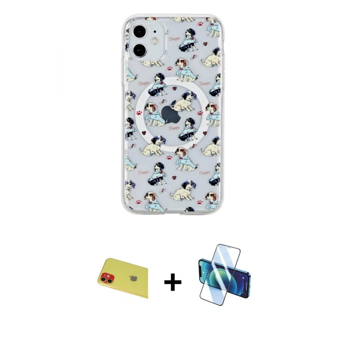 MARSİLYAN™- iPhone 11 Kılıf Pusula Form - Siyah 3D Antistatik Seramik Nano Ekran Koruyucu + Rainbow Kamera Lens Koruma Cam - KI