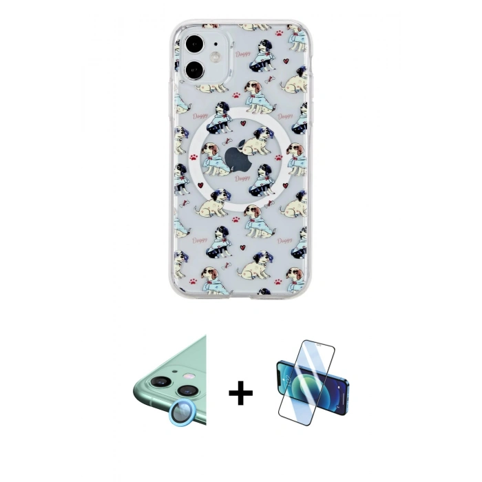 MARSİLYAN™- iPhone 11 Kılıf Pusula Form - Siyah 3D Antistatik Seramik Nano Ekran Koruyucu + Raze Metal Kamera Lens - MI