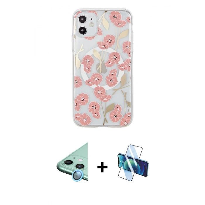 MARSİLYAN™- iPhone 11 Kılıf Pusula Form - Siyah 3D Antistatik Seramik Nano Ekran Koruyucu + Raze Metal Kamera Lens - MI