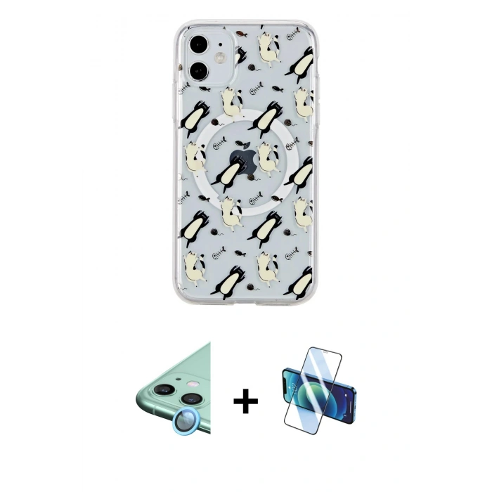 MARSİLYAN™- iPhone 11 Kılıf Pusula Form - Siyah 3D Antistatik Seramik Nano Ekran Koruyucu + Raze Metal Kamera Lens - MI