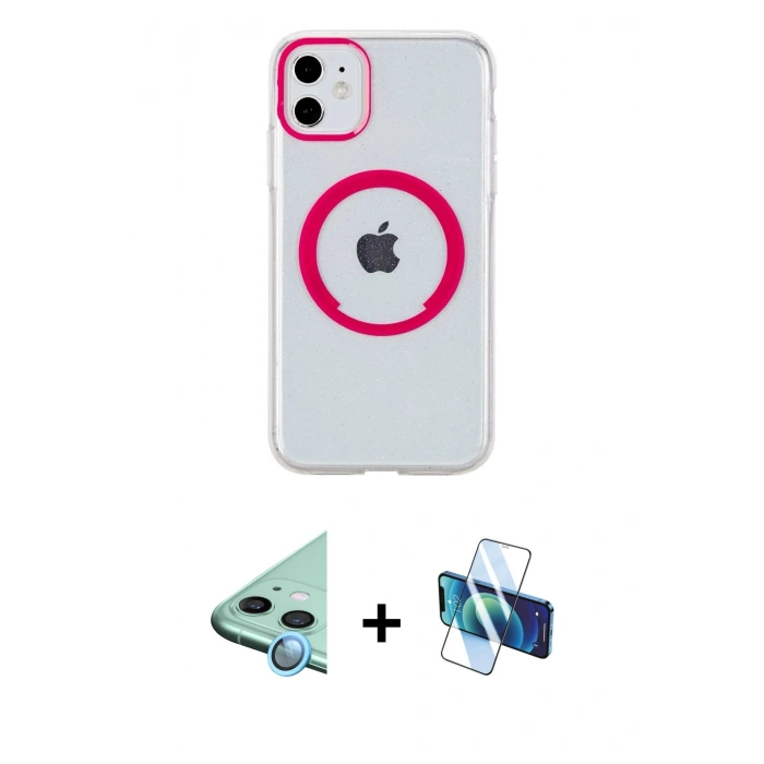 MARSİLYAN™- iPhone 11 Kılıf Pusula Form - Siyah 3D Antistatik Seramik Nano Ekran Koruyucu + Raze Metal Kamera Lens - MI