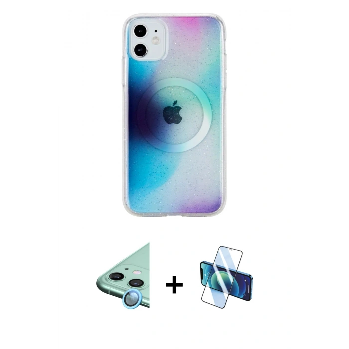 MARSİLYAN™- iPhone 11 Kılıf Pusula Form - Siyah 3D Antistatik Seramik Nano Ekran Koruyucu + Raze Metal Kamera Lens - MI