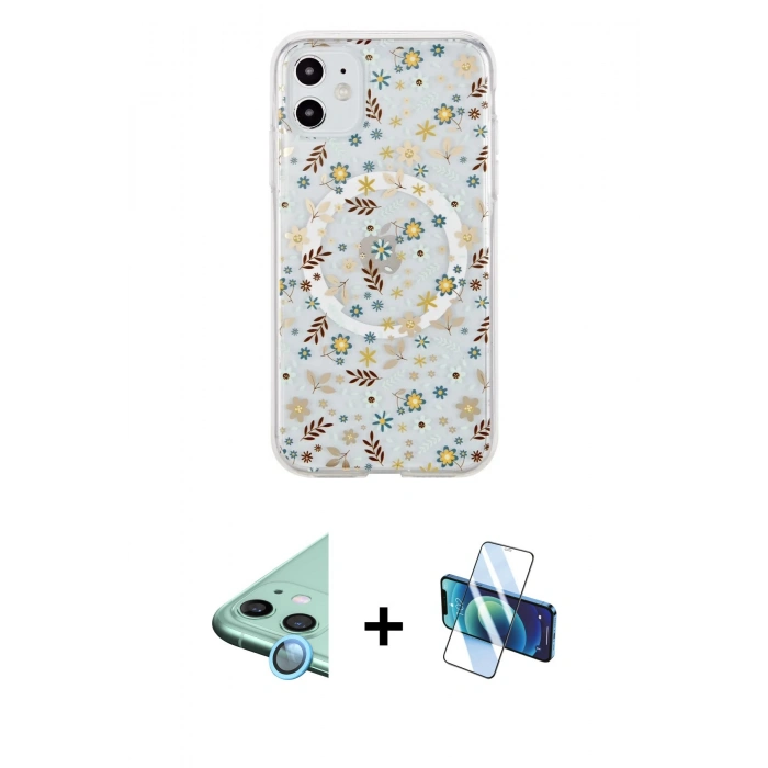 MARSİLYAN™- iPhone 11 Kılıf Pusula Form - Siyah 3D Antistatik Seramik Nano Ekran Koruyucu + Raze Metal Kamera Lens - MI