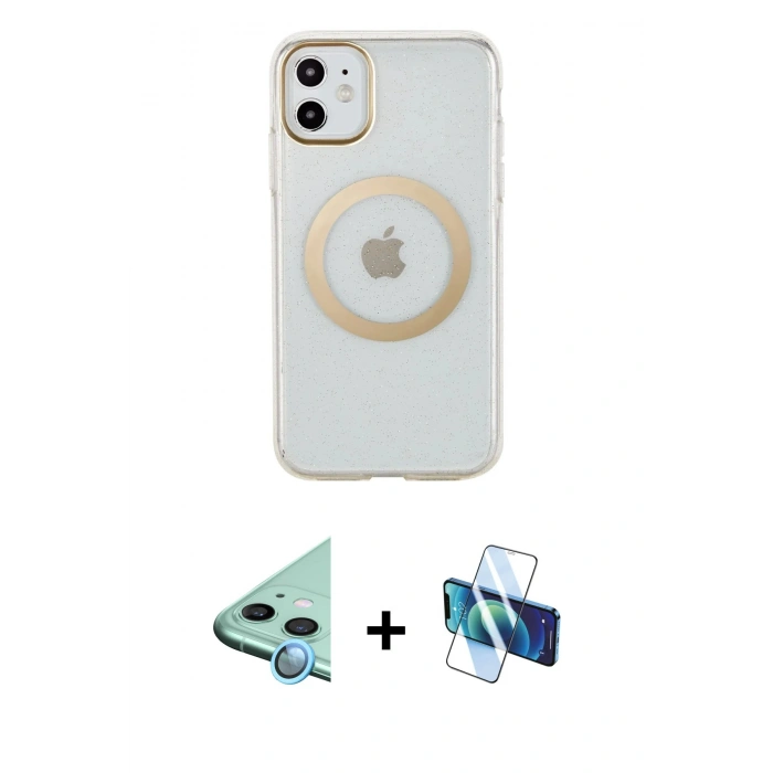 MARSİLYAN™- iPhone 11 Kılıf Pusula Form - Siyah 3D Antistatik Seramik Nano Ekran Koruyucu + Raze Metal Kamera Lens - MI