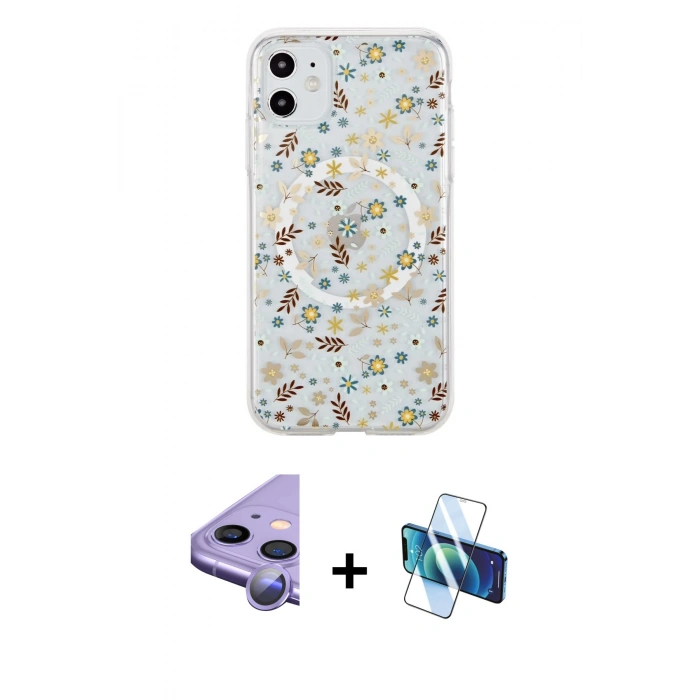 MARSİLYAN™- iPhone 11 Kılıf Pusula Form - Siyah 3D Antistatik Seramik Nano Ekran Koruyucu + Raze Metal Kamera Lens - MR