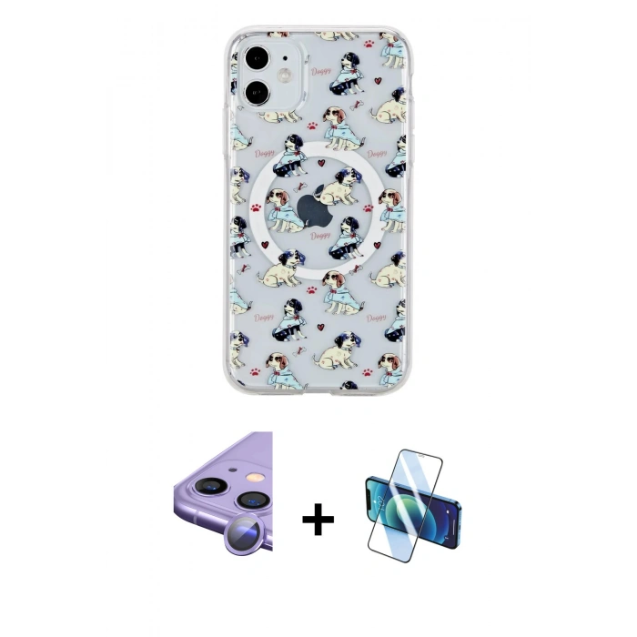 MARSİLYAN™- iPhone 11 Kılıf Pusula Form - Siyah 3D Antistatik Seramik Nano Ekran Koruyucu + Raze Metal Kamera Lens - MR