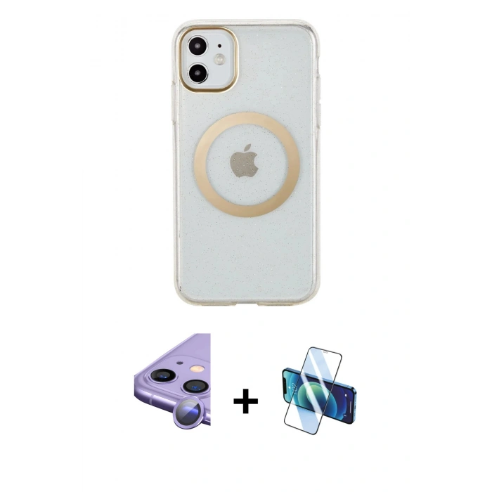 MARSİLYAN™- iPhone 11 Kılıf Pusula Form - Siyah 3D Antistatik Seramik Nano Ekran Koruyucu + Raze Metal Kamera Lens - MR