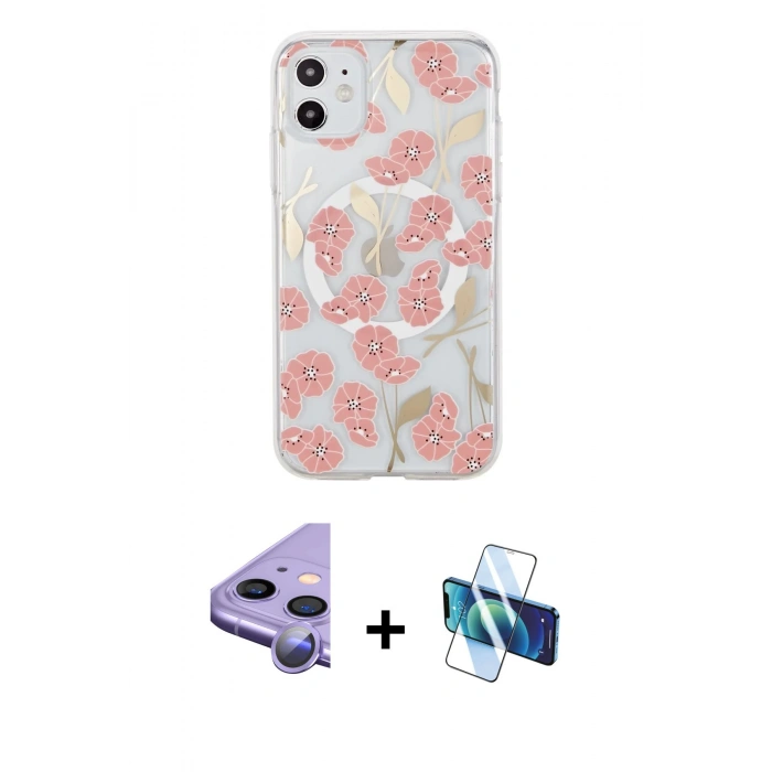 MARSİLYAN™- iPhone 11 Kılıf Pusula Form - Siyah 3D Antistatik Seramik Nano Ekran Koruyucu + Raze Metal Kamera Lens - MR