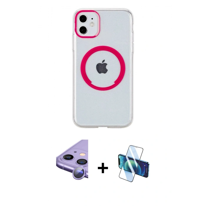 MARSİLYAN™- iPhone 11 Kılıf Pusula Form - Siyah 3D Antistatik Seramik Nano Ekran Koruyucu + Raze Metal Kamera Lens - MR