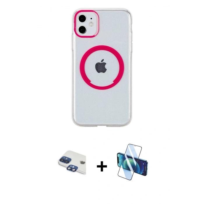 MARSİLYAN™- iPhone 11 Kılıf Pusula Form - Siyah 3D Antistatik Seramik Nano Ekran Koruyucu + Pers Alüminyum Kamera Lens - LT