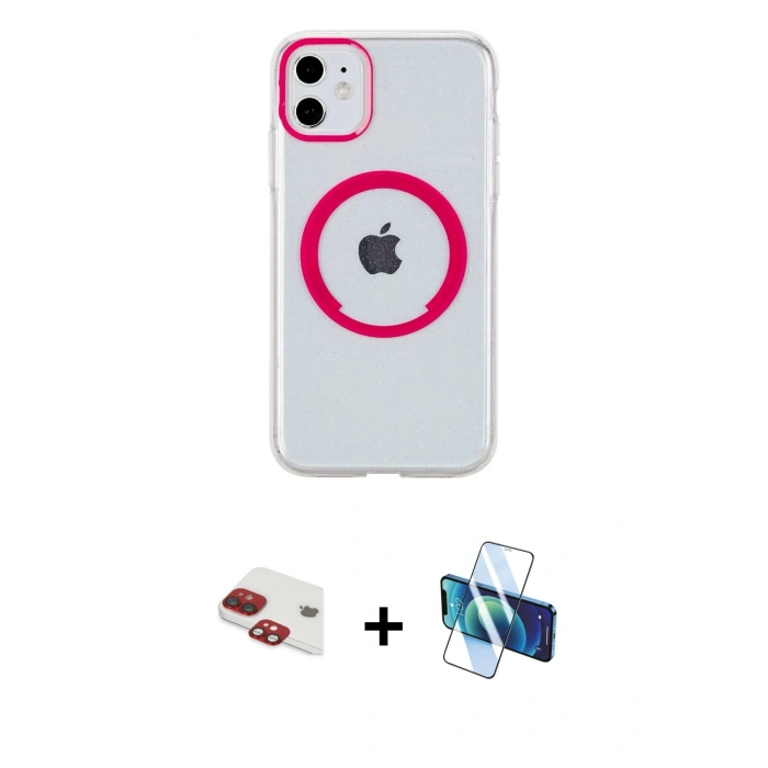 MARSİLYAN™- iPhone 11 Kılıf Pusula Form - Siyah 3D Antistatik Seramik Nano Ekran Koruyucu + Pers Alüminyum Kamera Lens - KI