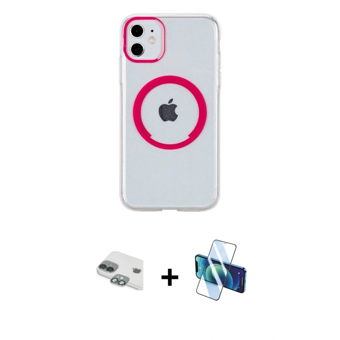 MARSİLYAN™- iPhone 11 Kılıf Pusula Form - Siyah 3D Antistatik Seramik Nano Ekran Koruyucu + Pers Alüminyum Kamera Lens - YL