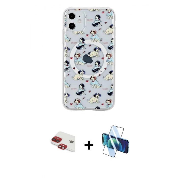 MARSİLYAN™- iPhone 11 Kılıf Pusula Form - Siyah 3D Antistatik Seramik Nano Ekran Koruyucu + Pers Alüminyum Kamera Lens - KI