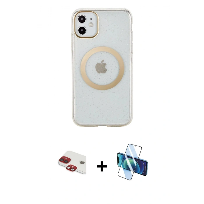 MARSİLYAN™- iPhone 11 Kılıf Pusula Form - Siyah 3D Antistatik Seramik Nano Ekran Koruyucu + Pers Alüminyum Kamera Lens - KI