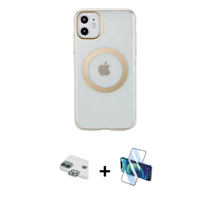 MARSİLYAN™- iPhone 11 Kılıf Pusula Form - Siyah 3D Antistatik Seramik Nano Ekran Koruyucu + Pers Alüminyum Kamera Lens - YL
