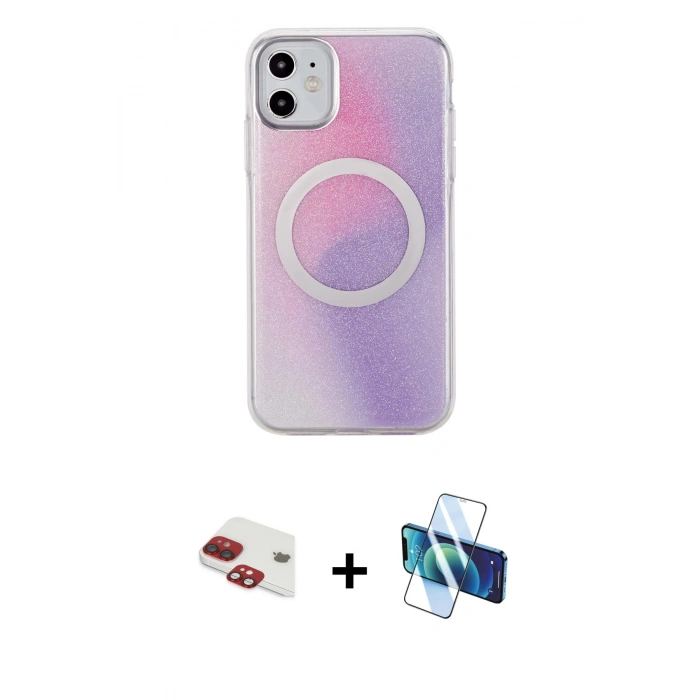 MARSİLYAN™- iPhone 11 Kılıf Pusula Form - Siyah 3D Antistatik Seramik Nano Ekran Koruyucu + Pers Alüminyum Kamera Lens - KI