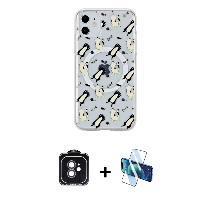 MARSİLYAN™- iPhone 11 Kılıf Pusula Form - Siyah 3D Antistatik Seramik Nano Ekran Koruyucu + PVD Metal Kamera Lens - SH