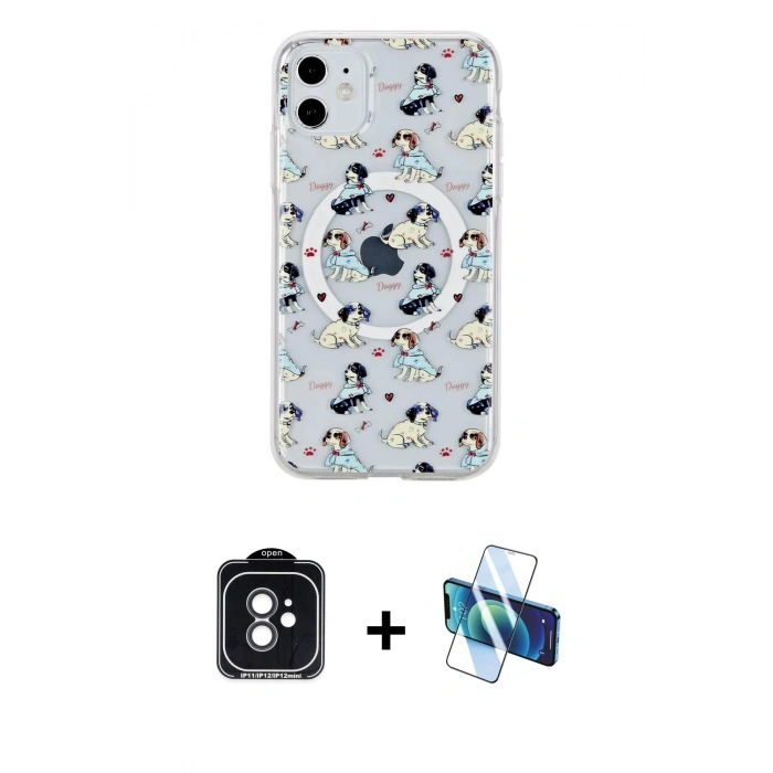 MARSİLYAN™- iPhone 11 Kılıf Pusula Form - Siyah 3D Antistatik Seramik Nano Ekran Koruyucu + PVD Metal Kamera Lens - SH