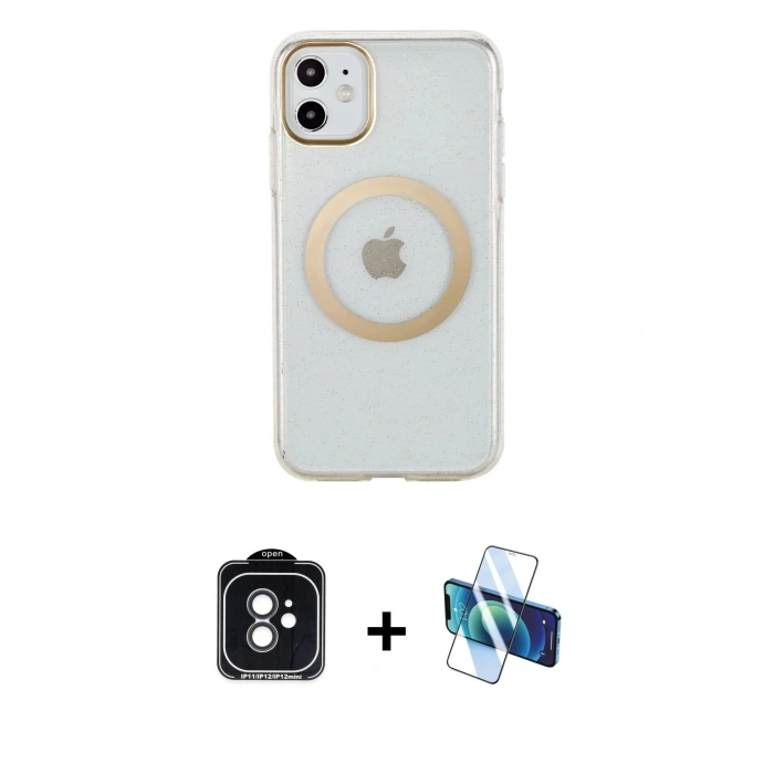 MARSİLYAN™- iPhone 11 Kılıf Pusula Form - Siyah 3D Antistatik Seramik Nano Ekran Koruyucu + PVD Metal Kamera Lens - SH
