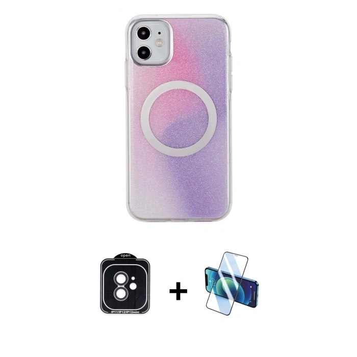 MARSİLYAN™- iPhone 11 Kılıf Pusula Form - Siyah 3D Antistatik Seramik Nano Ekran Koruyucu + PVD Metal Kamera Lens - SH