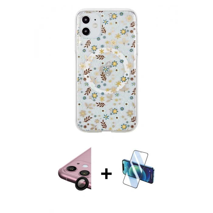 MARSİLYAN™- iPhone 11 Kılıf Pusula Form - Siyah 3D Antistatik Seramik Nano Ekran Koruyucu + Raze Metal Kamera Lens - SH