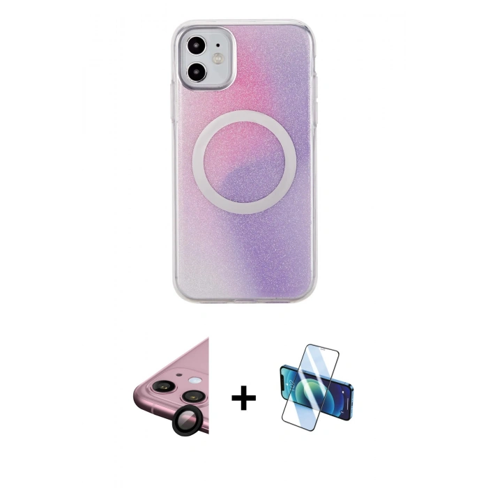 MARSİLYAN™- iPhone 11 Kılıf Pusula Form - Siyah 3D Antistatik Seramik Nano Ekran Koruyucu + Raze Metal Kamera Lens - SH