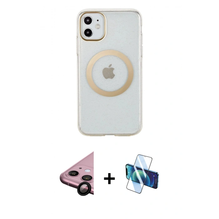 MARSİLYAN™- iPhone 11 Kılıf Pusula Form - Siyah 3D Antistatik Seramik Nano Ekran Koruyucu + Raze Metal Kamera Lens - SH