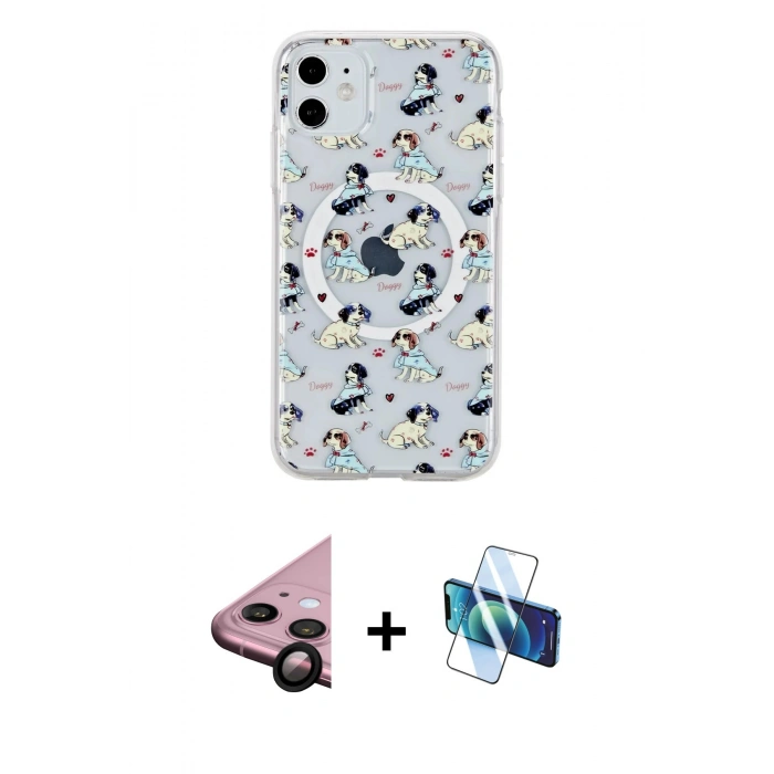 MARSİLYAN™- iPhone 11 Kılıf Pusula Form - Siyah 3D Antistatik Seramik Nano Ekran Koruyucu + Raze Metal Kamera Lens - SH