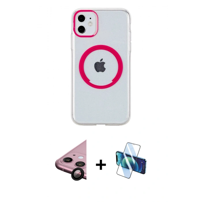 MARSİLYAN™- iPhone 11 Kılıf Pusula Form - Siyah 3D Antistatik Seramik Nano Ekran Koruyucu + Raze Metal Kamera Lens - SH