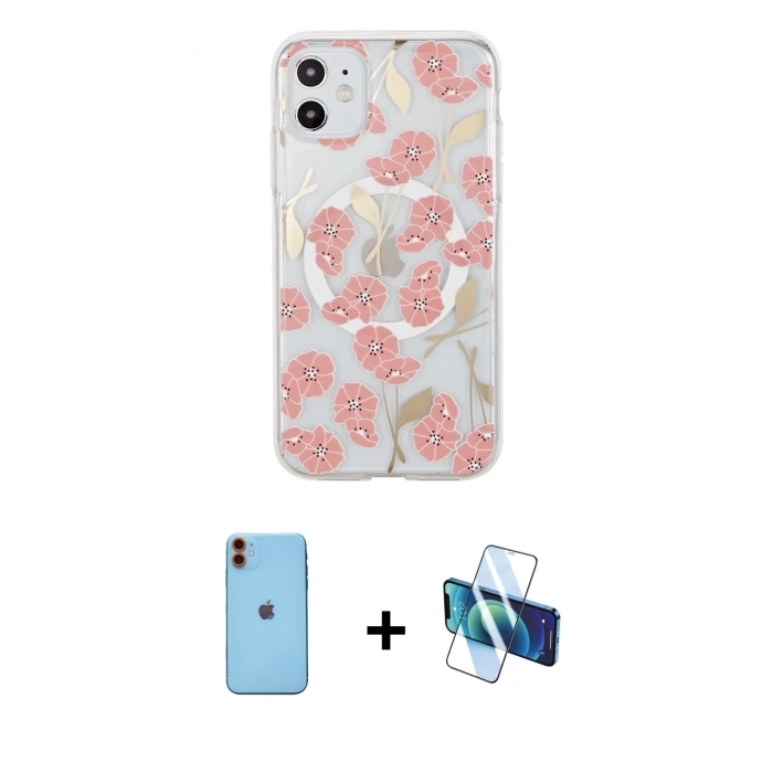 MARSİLYAN™- iPhone 11 Kılıf Pusula Form - Siyah 3D Antistatik Seramik Nano Ekran Koruyucu + Neon Fosforlu Kamera Lens - TU